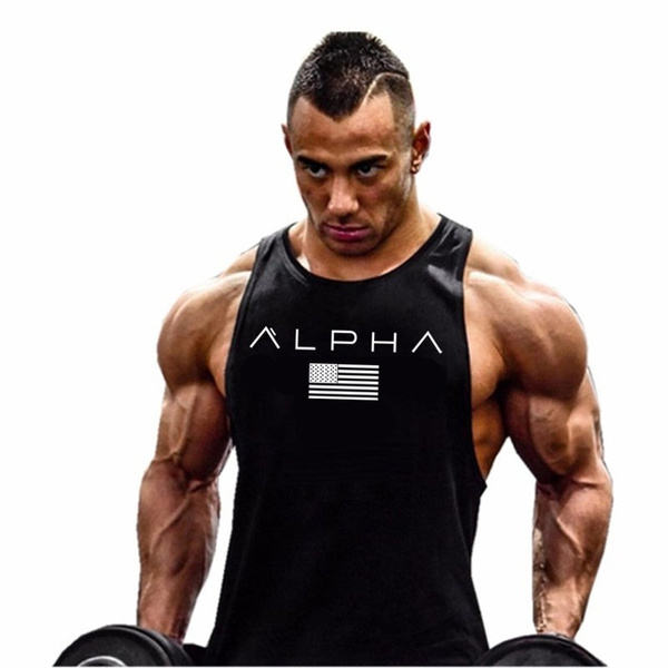 Gym Brand clothing Bodybuilding Fitness Vest Mens running tanks workout  ALPHA print vest Stringer sportswear muscle undershirt