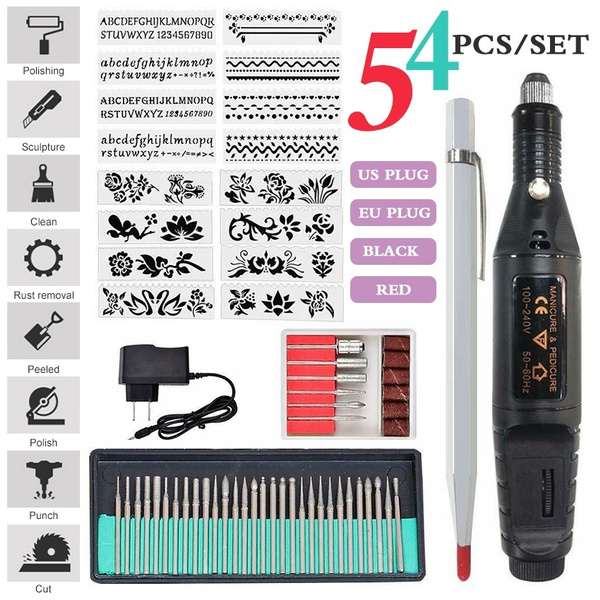 54Pcs Electric Engraving Tools Kit for Jewelry Metal Glass Micro Engraver  Pen Electric Micro Engraver Pen Mini Grinder Set DIY Engraving Tool Kit (1  set)