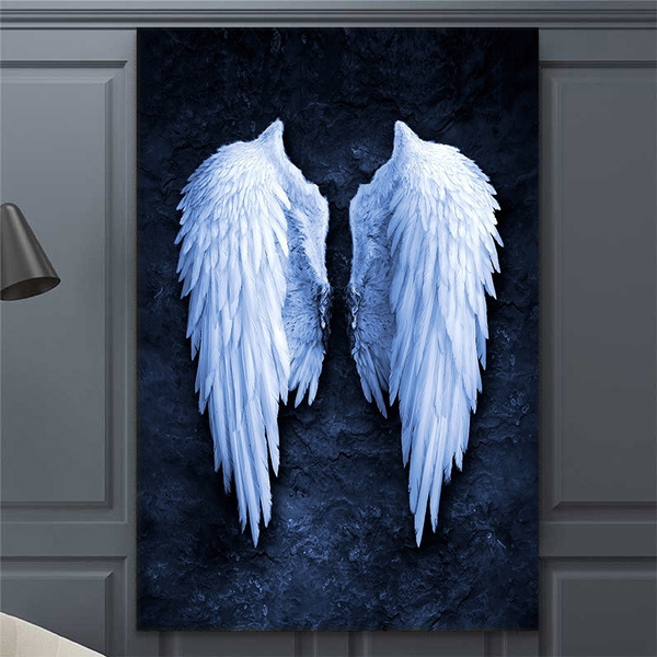 Newest Anime Angel Wings Wall Art Canvas Prints Angel Feather Ground Wings  Creative Paintings On The Wall Black and Blue Painting Picture For Living  Room Decor cuadros(No Frame) | Wish