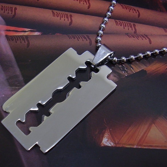 Steel Razor Blade Necklace with Ball Chain