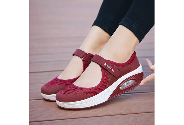 Womens Mesh Walking Shoes Ladies Shock Absorbing Sandals Wedge Lightweight Mary Janes Trainers Fitness Sports Loafers Nurse Shoes Moccasins Outdoor Flats Summer Size