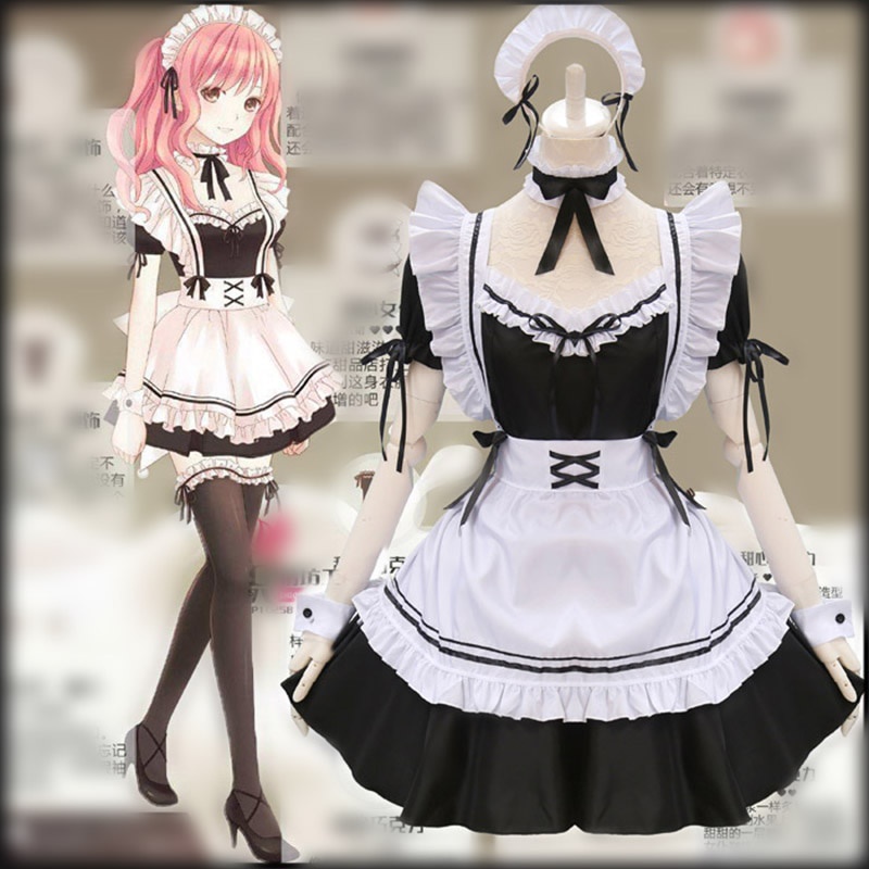 Anime Black Cute Maid Costumes Maid Dress Girls Woman Amine Cosplay Costume Waitress Maid Party Stage Costumes Wish