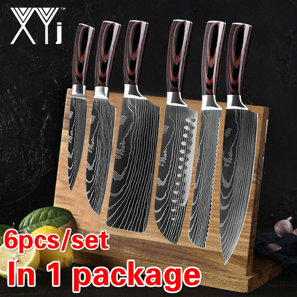 XYj Damascus Laser Drawing Chef Knife Sets Santoku Utility Paring