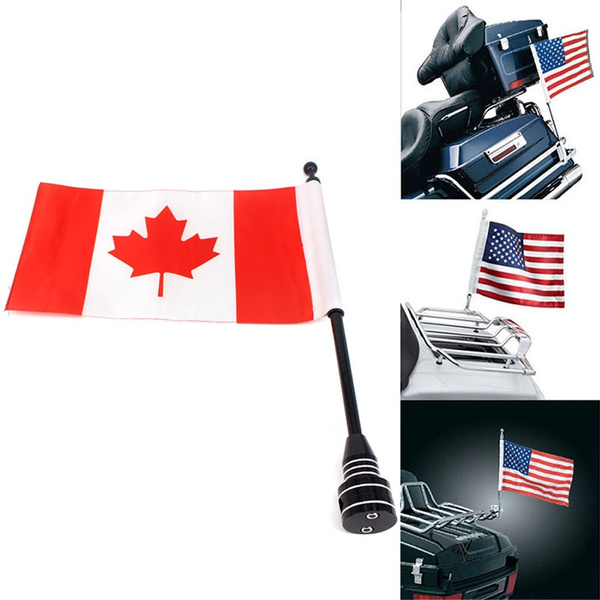 Motorcycle Canada Flag Pole Luggage Rack Side Mount For Harley Black  NaughtyMall