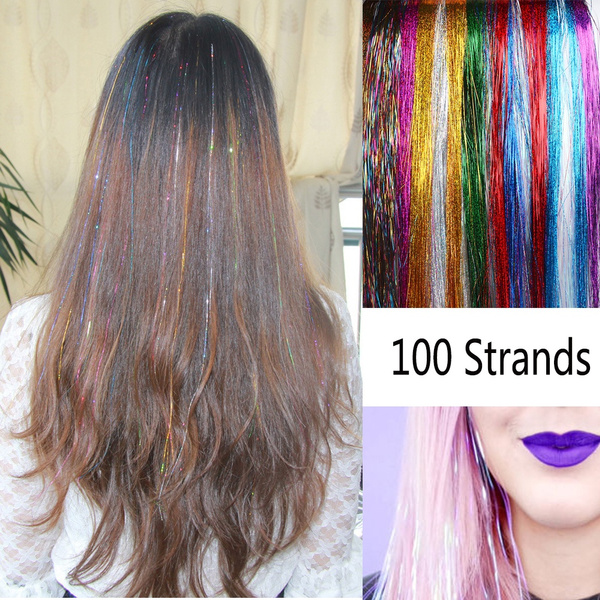 100pcs/lot Girls Party Streak Clubbing Synthetic Hair Glitter Rainbow Color  Hair Extension Hair Tinsel Bling Silk | Wish