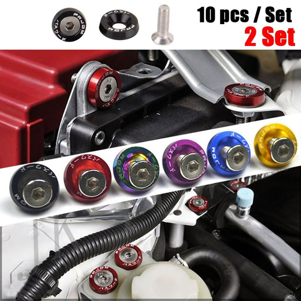10PCS NEW M6x20 Anodized Aluminum Fender Washers&Bolts Engine Auto Accessories 