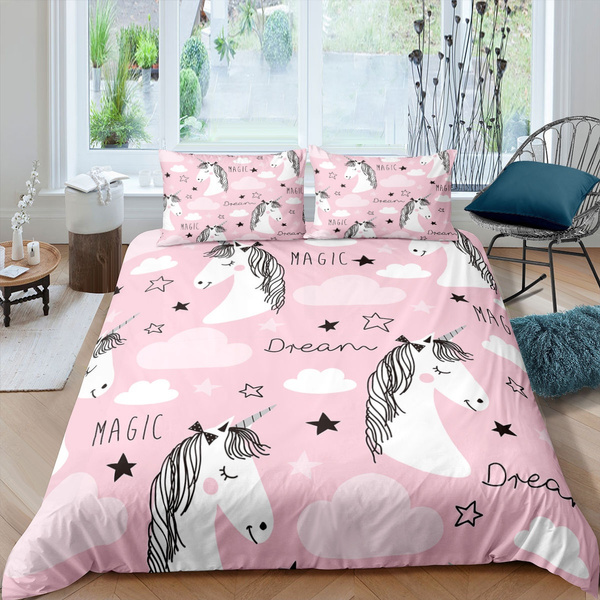 TS HOME ART Duvet Cover Sets Rainbow Horses Kids Duvet Cover Set Twin Size Pattern Printed Comforter Cover for Teens Boys Girls 3 Piece Sets with Zipper Closure/No Comforter