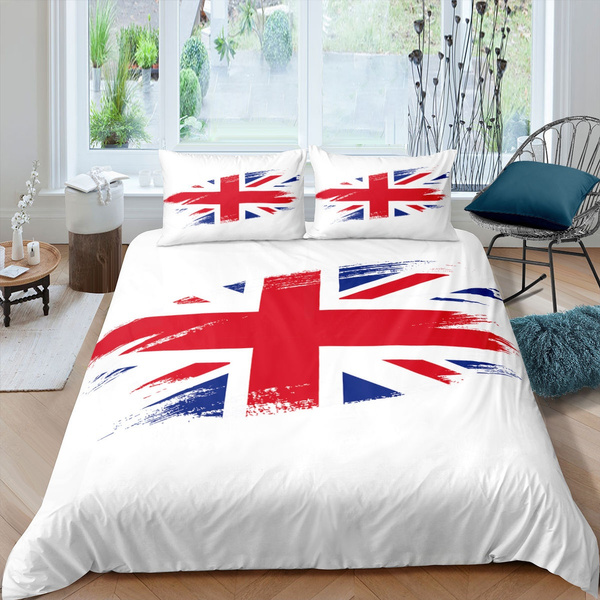 UNION JACK FLAG SINGLE DUVET COVER SET ENGLAND GREAT BRITAIN BEDDING BLUE RED 