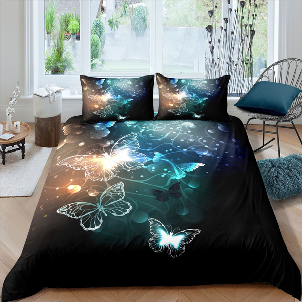 Feelyou Butterfly Bedding Set for Girls Boys Children Dragonfly Moth Comforter Cover Flying s Duvet Cover Room Decor Colorful Nature Theme Bedspread Cover King Size Bedding Collection 3Pcs 