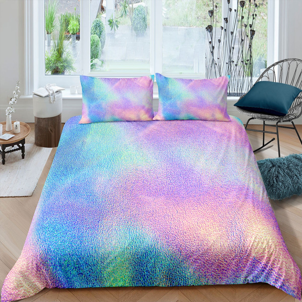 Twin Better Home Style Purple Pink Turquoise Blue and White Kids/Teenage/Girls Unicorn Coverlet Bedspread Quilt Set with Pillowcases with Birds Rainbows and Hearts # 2018149