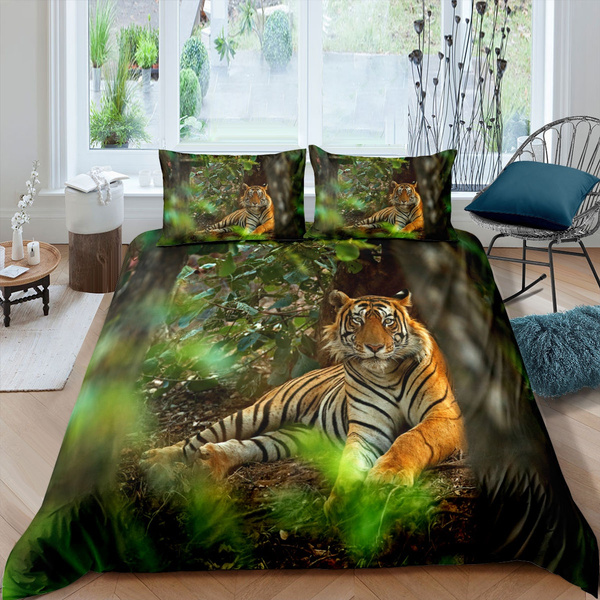 Animal Tiger Forest Duvet Cover Set Comforter Queen King Size Bedding Set 3Pcs 