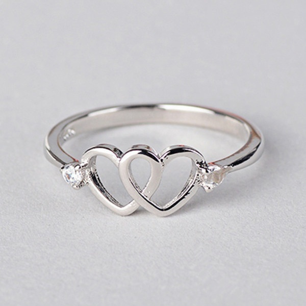 Amazon.com: LGSY 925 Sterling Silver Double Heart Rings for Women:  Clothing, Shoes & Jewelry