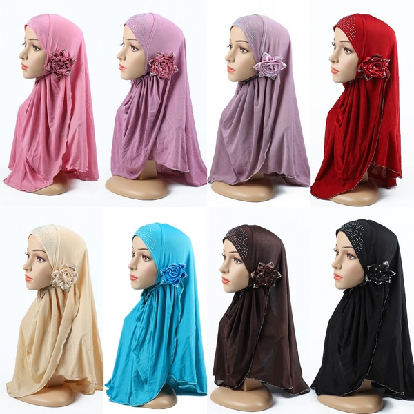 Headwrap Muslim Amira Cap One Piece Headwear Flower Scarf Full Cover Shawl Hijab 