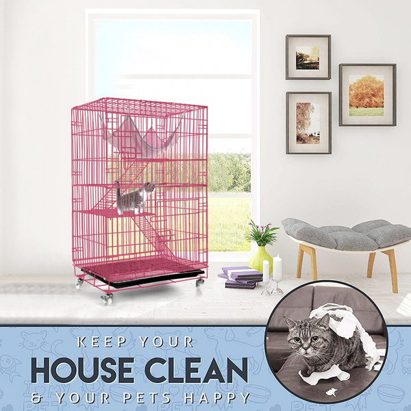 Hamster Suitable for Guinea Pig cat cage Gerbil WEI DA f Luxury 3-Tier Cat Ferret Cage Portable Cat Home Fold Pet Cat Cage Playpen with Soft Pet cage Hammock etc. 