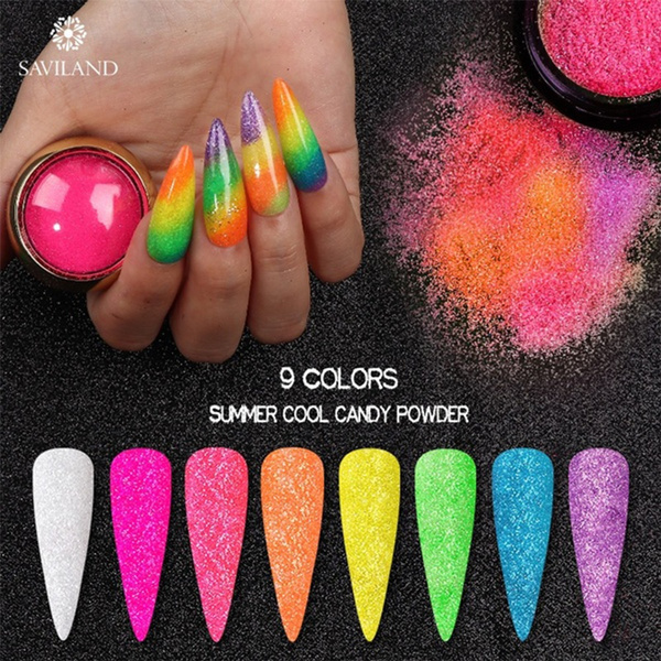 NO GEL, Neon Pigment Powder, Rainbow Nails