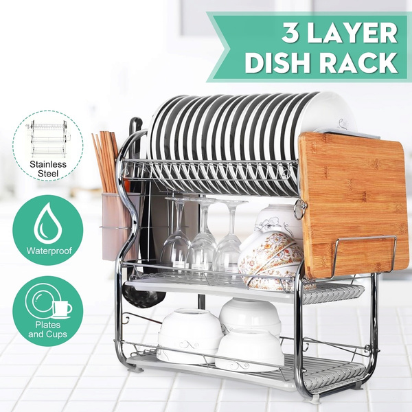 2 Layers Stainless Steel over Sink Dish Drying Rack Storage