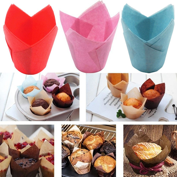 50 x Tulip Paper Cake Cupcake Muffin Liner Case Wrapper Baking Cup Party Wedding 