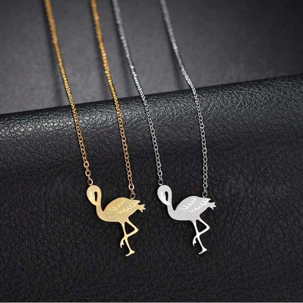 Rose Gold Zircon Flamingo Pendant with Link Chain – GIVA Jewellery
