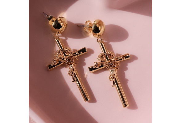 Dangling Cross Earrings | Cross Dangle Earrings – PlugYourHoles.com