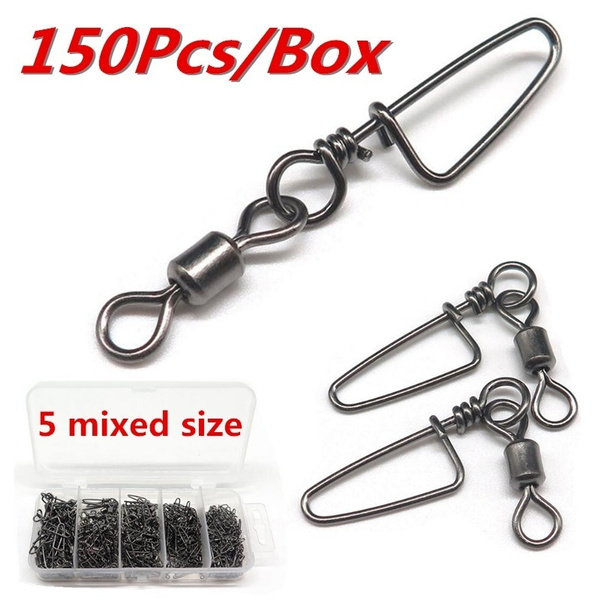 150Pcs/Box Fishing Swivel Hook Stainless Steel Swivels Snap Fishing  Connector Saltwater Terminal Tackle