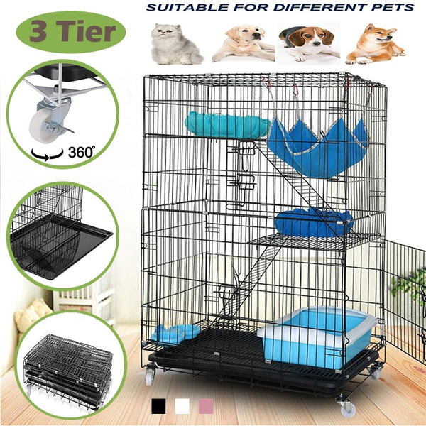 Black duanxiu Luxury 3-Tier Kitten Cat Ferret Cage Portable Cat Home Fold Pet Cat Cage Playpen 