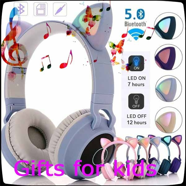 2020 New Kids Bluetooth 5.0 Headphones LED Light Cat Ears Headset