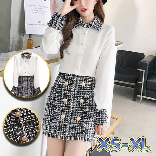 Women Tweed Tassels Chiffon Shirt 