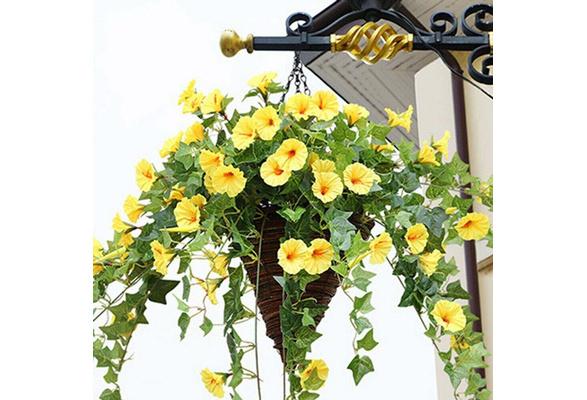 Hanging Basket Artificial Fake Silk Morning Glory Flower Vine DIY Garden Decor