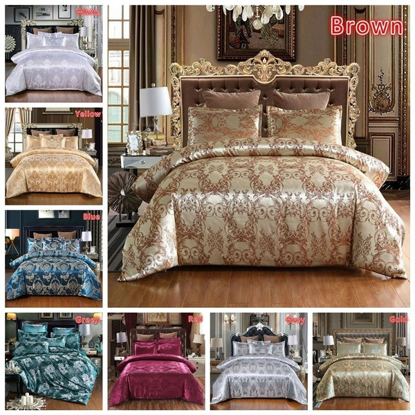 Luxury Satin Jacquard Bedding, American Queen Size Bed To Uk