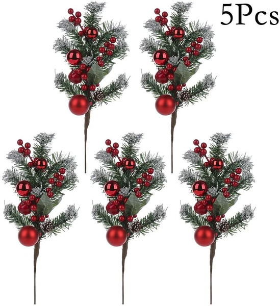 80PCS Christmas Red Berries Pine Branches AvoDovA Artificial Christmas Picks Artificial Xmas Berries Branches for DIY Decoration Xmas Ornaments 