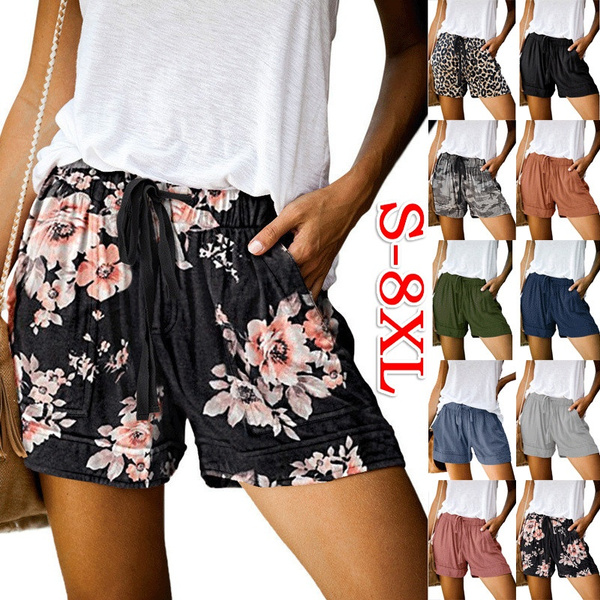 Womens Shorts for Summer,Womens Pure Color Summer Comfy Shorts Casual Summer Elastic Waist Beach Shorts 