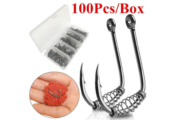 High Carbon Steel Spring Hook Barbed Swivel Carp Jig Fly Fishing Hooks With  Hole For Fishing