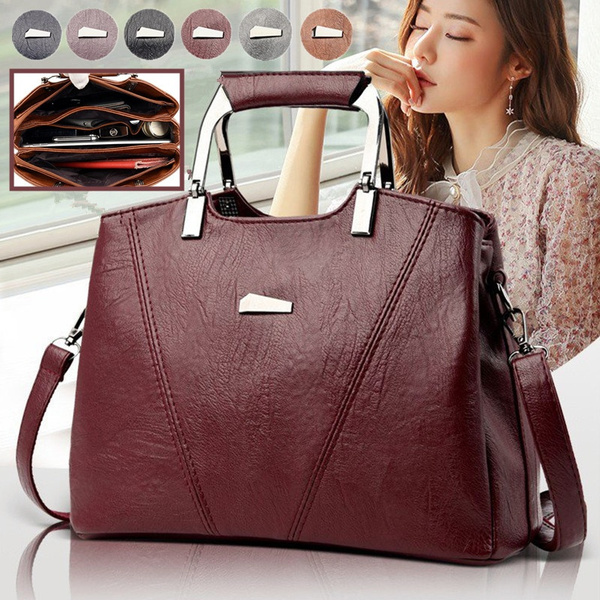Women Leather Handbag Multi Layer Shoulder Bag Casual Tote Bag
