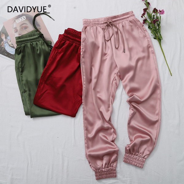 Satin hot sale pink joggers