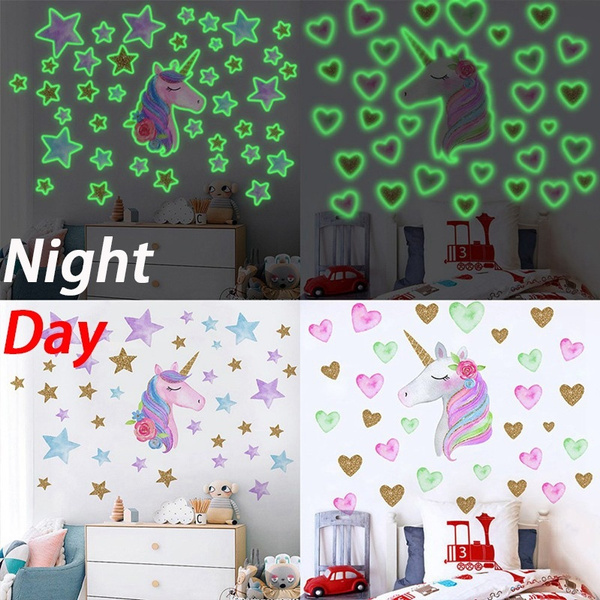 Luminous Unicorn Wall Stickers Kids Room Home Decor Glow In The Dark Stars Decal