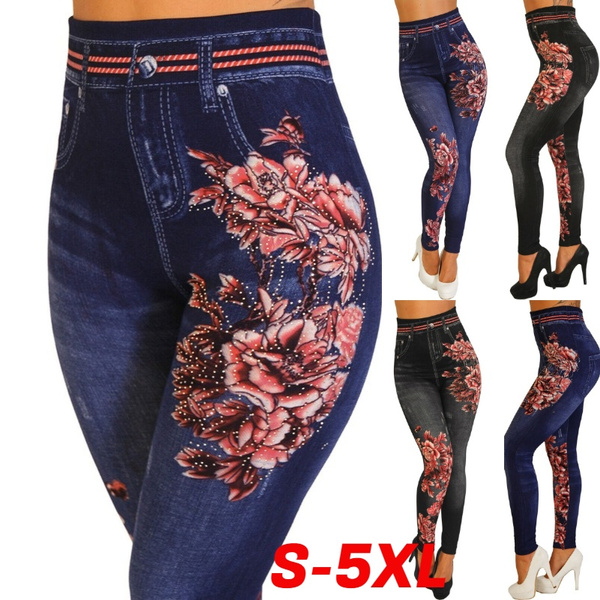 Spring and summer new women's fashion Jeggings super elastic tight-fitting  imitation jeans Slim-free denim leggings