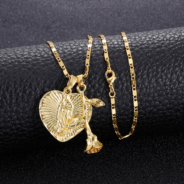Real 14k gold virgin Mary heart pendant charm 0.70 inch long love virgin  Mary | eBay