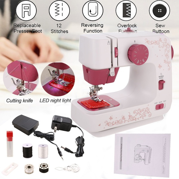 Household Electric Sewing Machine, 12 Kinds of Thick Stitches with Lockable  Buttonhole, Small Sewing Machine, Multifunctional Electric Lock Sewing  Machine for Beginners (Pink)