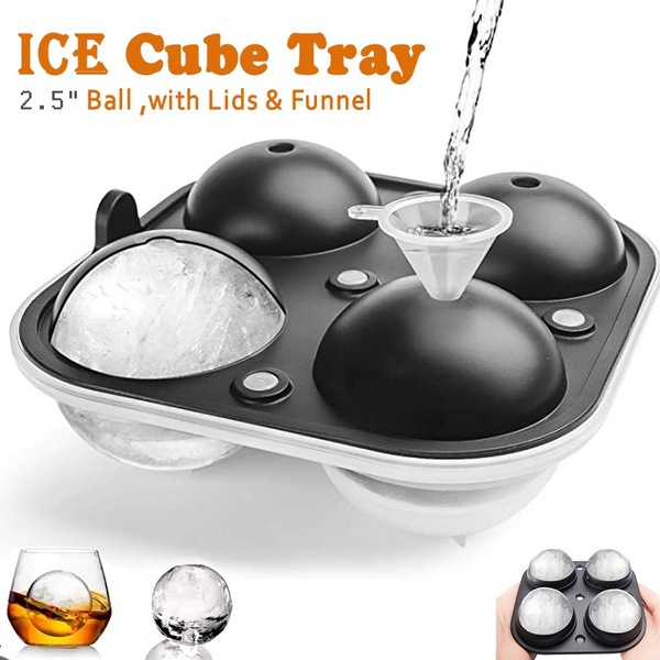 Round Reusable Large Ice Cube Trays for Whiskey, 2.5 Flexible Ice Ball  Maker with Lids & Funnel, Non-toxic Silicone Ice Cube Molds, Sphere Ice Tray  for Cocktail, Bourbon, Scotch