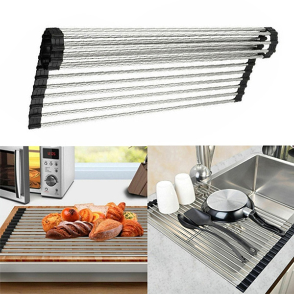 Extra Large Over the Sink Roll-Up Dish Drying Rack Pan Food Drainer Mat ...