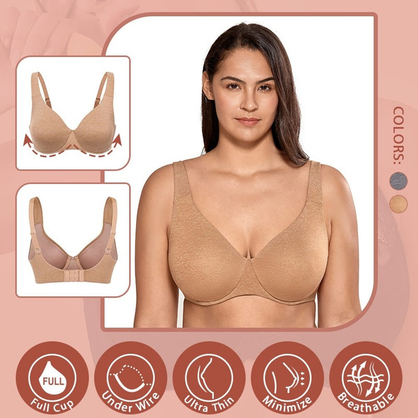 AISILIN Women's Seamless Full Coverage Unlined Underwire Bras Plus Size  Soft No Padded T-shirt Minimizer Bra 34 36 38 40 42 44 46 B C D DD E F G  Cup