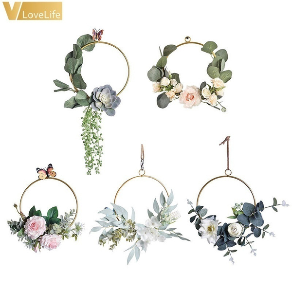 DTTblue Door Hanging Wreath Metal Wreath Ring Wedding Decoration Hanging Artificial Flower for Home Decro Party Supplies-98289 DTTblue Door Hanging Wreath Metal Wreath Ring Wedding Decoration Hanging Artificial Flower for Home Decro Party Supplies-98289