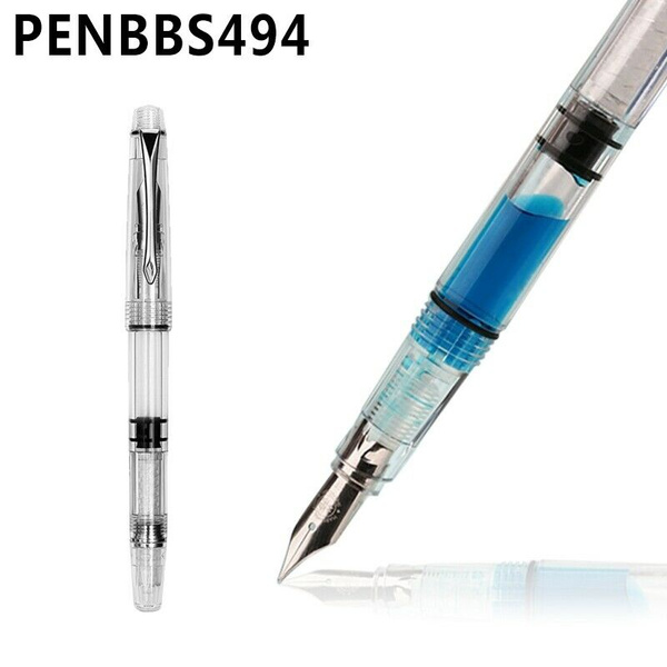 New Penbbs 494 Transparent Piston Fountain Pen Demonstrator Ink Pen EF F Nib 