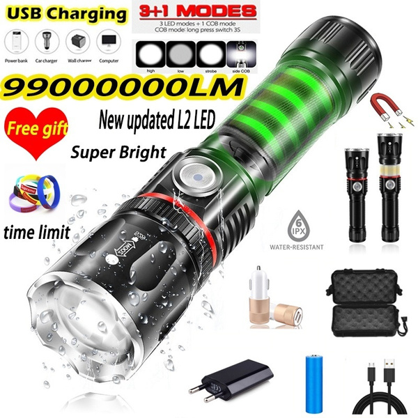 Torch USB LED Torch Super Bright Powerful Magnetic COB Work Torches Flashlight