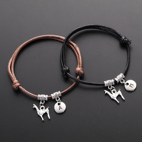 adjustable bracelet personalized bracelet Llama cord bracelet llama charm bracelet monogram charm bracelet initial bracelet