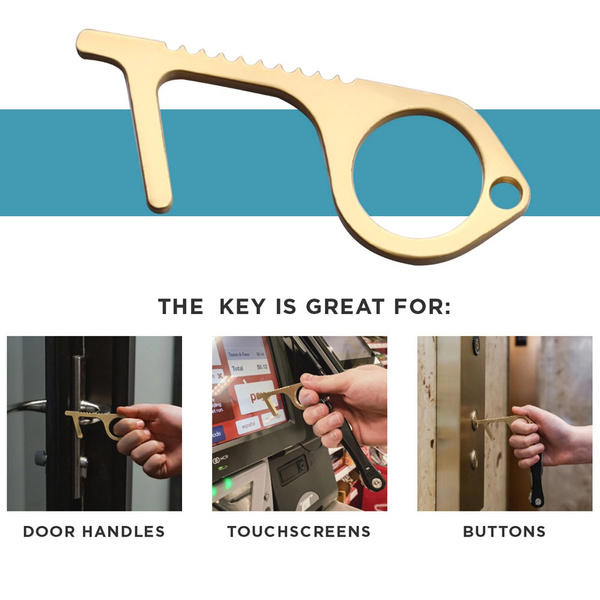 2 Easy to Carry Keep Hands Clean DTgirl Contactless EDC Door Opener Key Tool for Outdoor Public Door Handle Touchscreen Button Brass No-Touch Door Opener