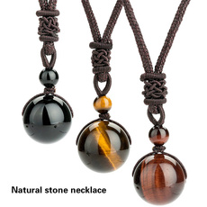 16MM High Quality Pure Natural Tiger's Eye Stone Obsidian Lucky Blessing Beads Pendant Adjustable Healing Necklace