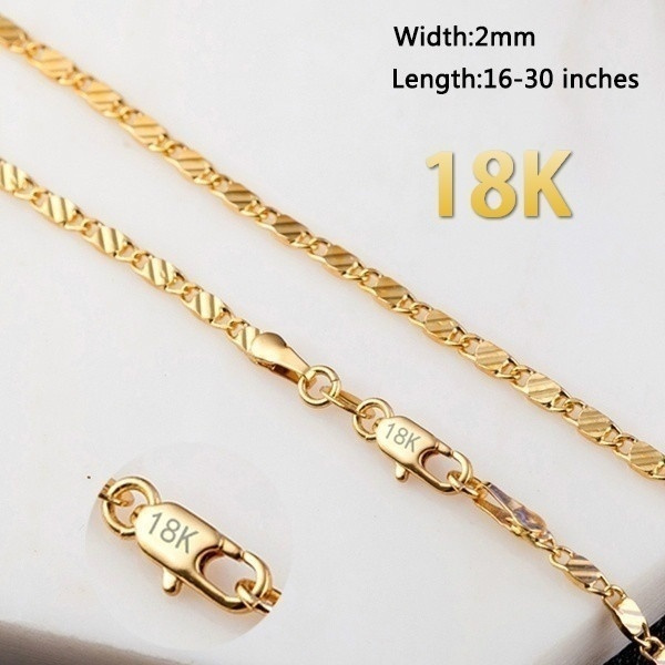 Solid 18k Gold Chain Necklace 2mm Width 