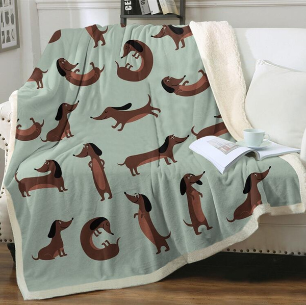 Cute Dachsund Dogs Design Soft Fleece Throw/Picnic Blanket 120 x 150cm 