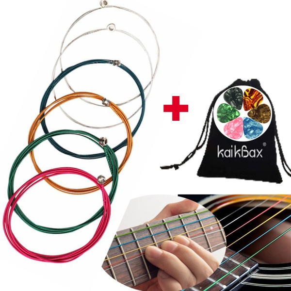 6 pcs Acoustic Guitar Strings set for Learner Practice Guitar Strings for Acoustic Electric Guitar Ukulele Mandolin 6 PCS Guitar Picks Guitar Picks